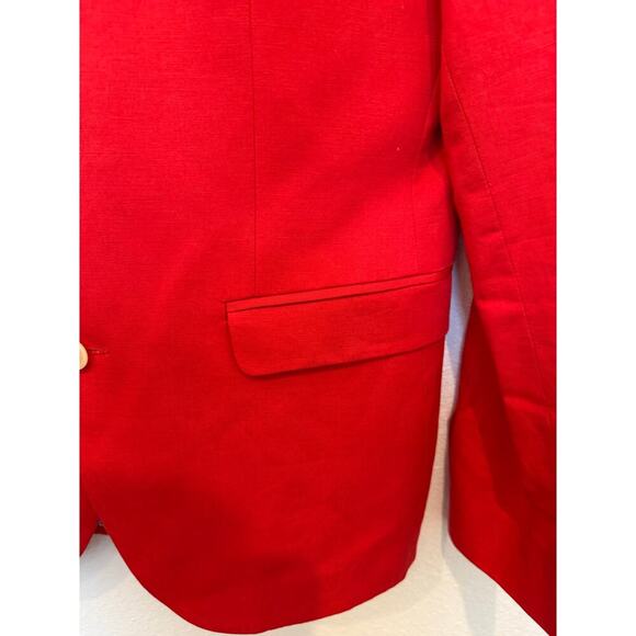 H&M‎ Women's Red Linen Cotton Blazer Blue Striped Lining 38 R (Medium) - Picture 2 of 11